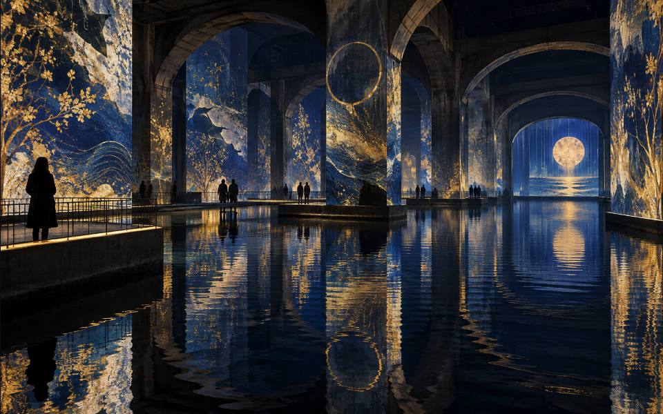 Illustration éditoriale d’une exposition numérique immersive.