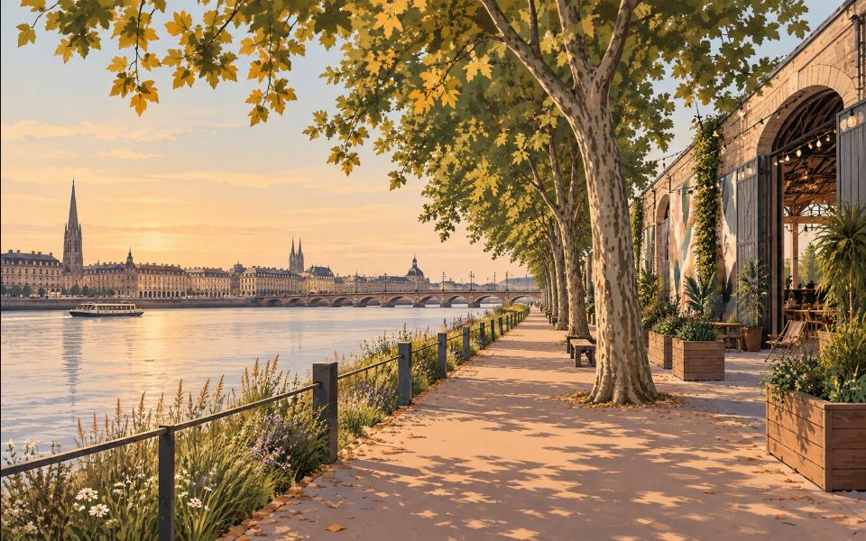Illustration éditoriale d’une promenade rive droite au bord de la Garonne.