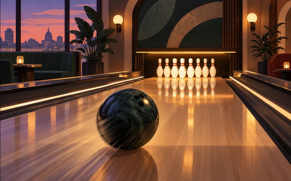 Illustration éditoriale d’une piste de bowling.