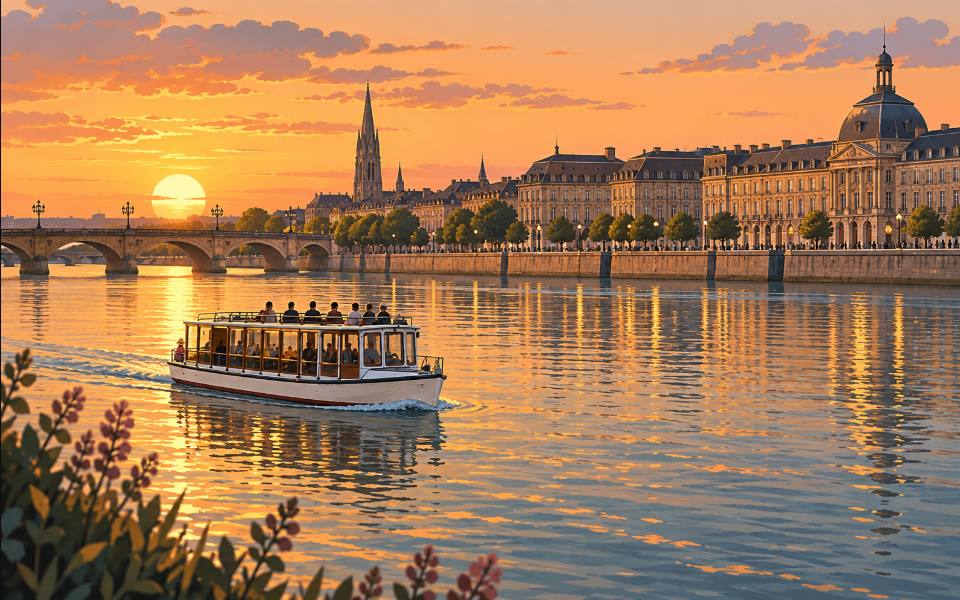 Illustration éditoriale d’une promenade en bateau sur la Garonne.